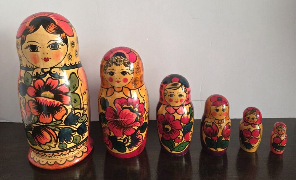 Vintage 1992 Russian Nesting Dolls 6pc Matryoshka Polkhov Maidan Signed Label 6"